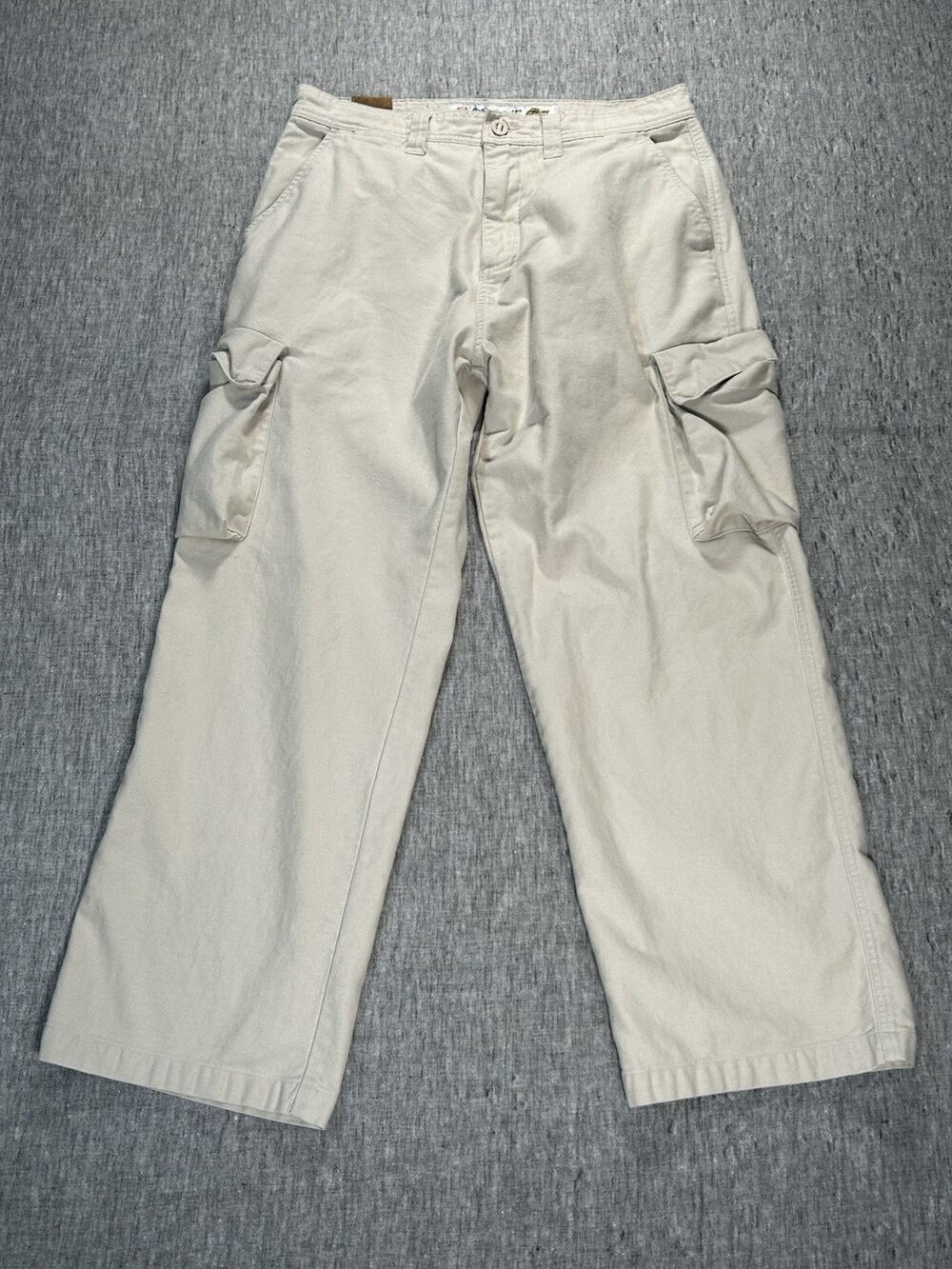 Anchor Blue Big Baggy Cargo Pants Mens 34x30 Beige Skater Streetwear Vintage Y2K